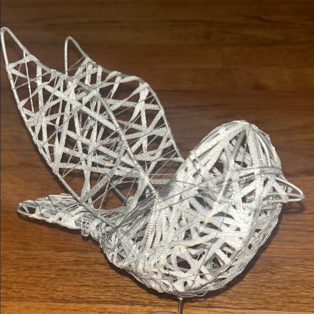 Sparkling Silver Vintage Bird Ornament Home Decor